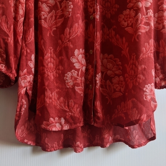 Anthropologie Akemi + Kin Red Sheer Floral Long Sleeve Blouse Size Small - Picture 5 of 8